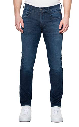 Replay Herren Jeans Anbass Slim-Fit Hyperflex Cloud mit Stretch, Dark Blue 007 (Blau), 32W / 34 im Sale
